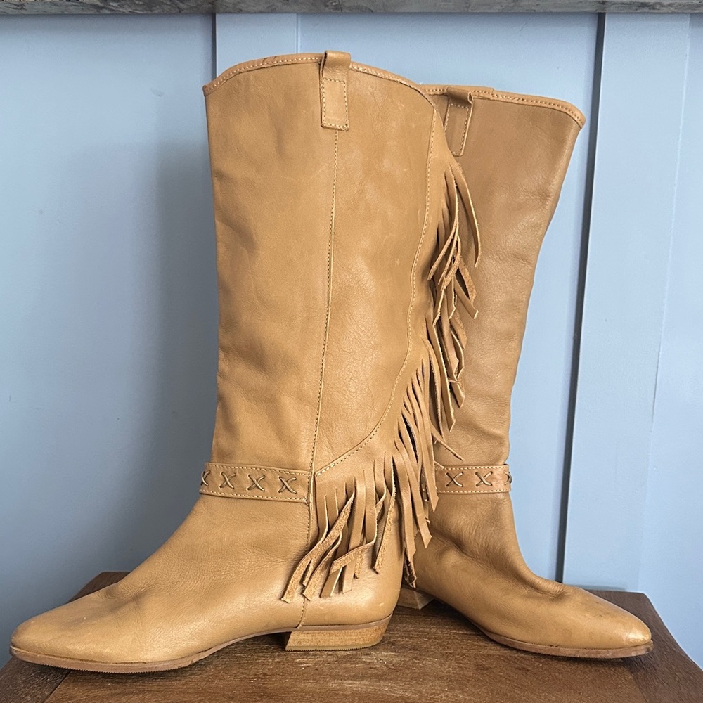 Vintage Tan Leather Fringe Boots